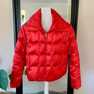 Red Satin Down Puffer Coat